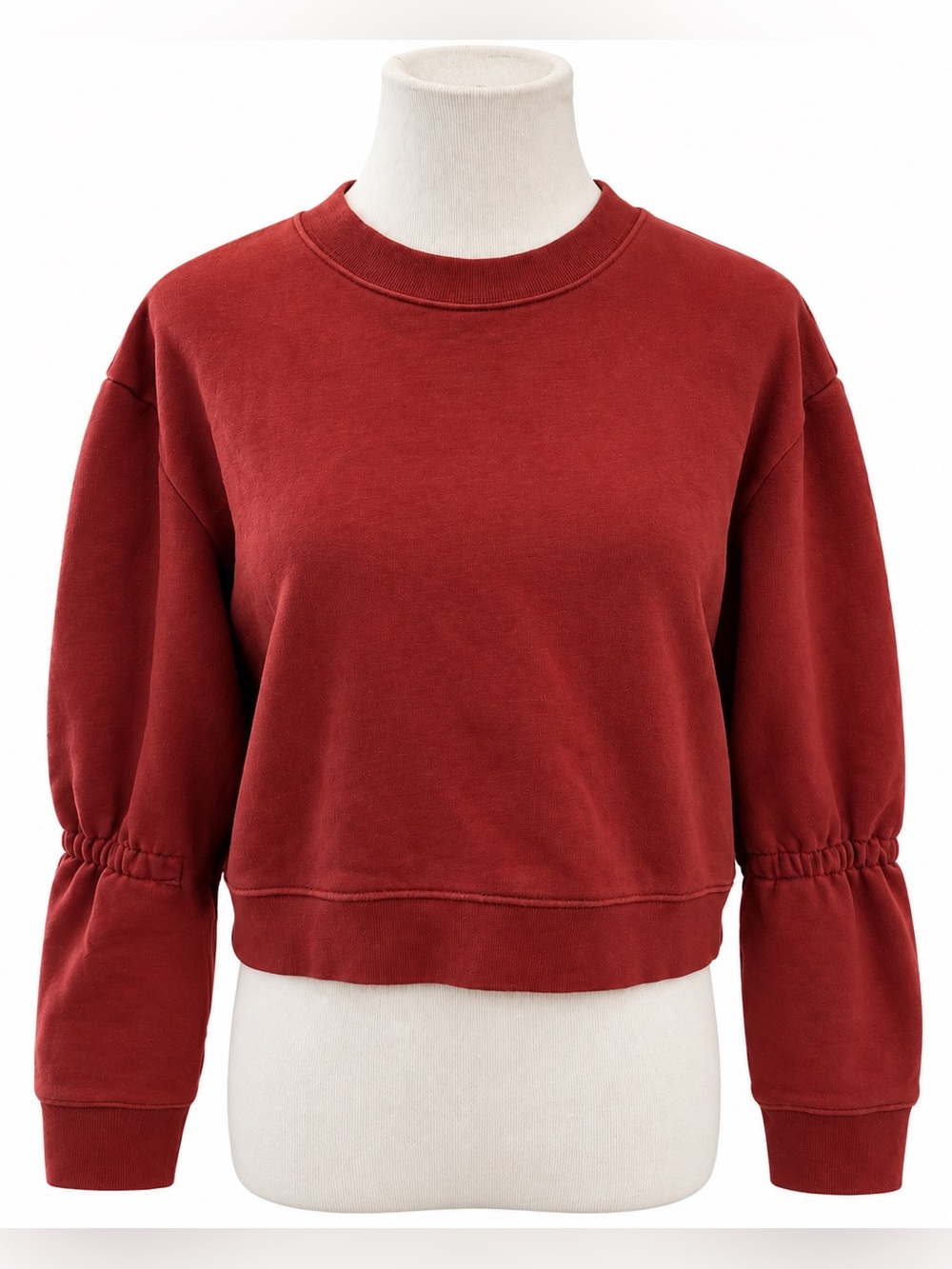 Tibi Cropped Crewneck Sweatshirt in Deep Red
